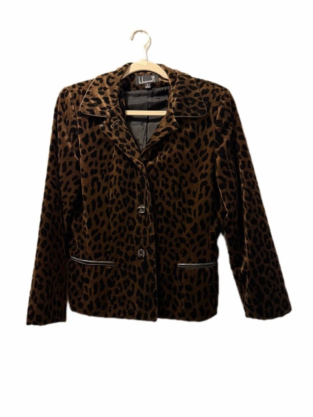 B Bennett Brown Leopard Print Velour Jacket blazer
